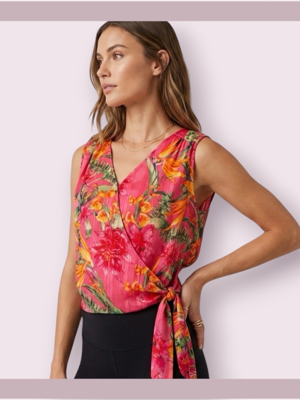 Cupcakes & Cashmere Tropical Sleeveless Smocked Tie Belt Crop Top